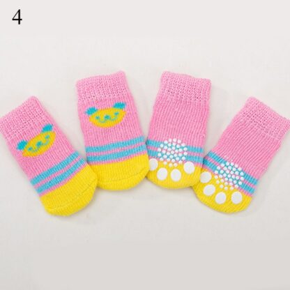 4pcs/Set Cute Puppy Dog Knit Socks Small Dogs Cotton Anti-Slip Cat Shoes For Autumn Winter Indoor Wear Slip On Paw Protector