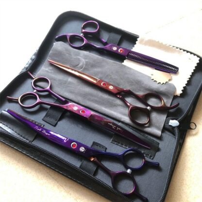 Purple Dragon 7.0 Inch Professional Pet Scissors For Dog Grooming High Quality Straight & Thinning & Curved Shear 4pcs/Set