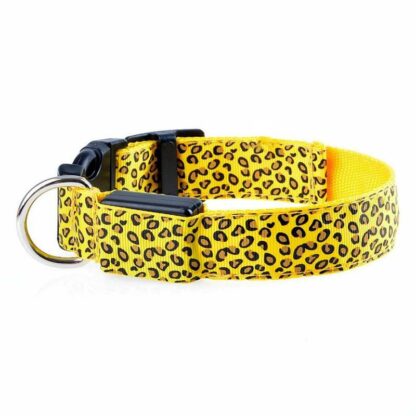 Adjustable LED Light Glow Pet Collar Leopard Nylon Pet Dog Cat Night Safety Luminous Flashing Necklace Glowing Neck Belt For Pet