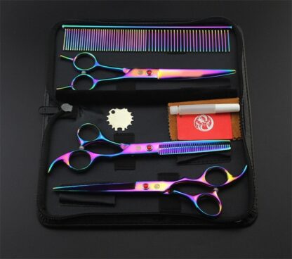 Purple Dragon 7.0 Inch Professional Pet Scissors For Dog Grooming High Quality Straight & Thinning & Curved Shear 4pcs/Set