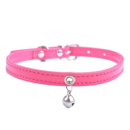 Cute Cat Collar Solid Faux Leather Adjustable Pet Collars With Bell Cats Products For Pets Red Blue Brown Pink Size XS S M