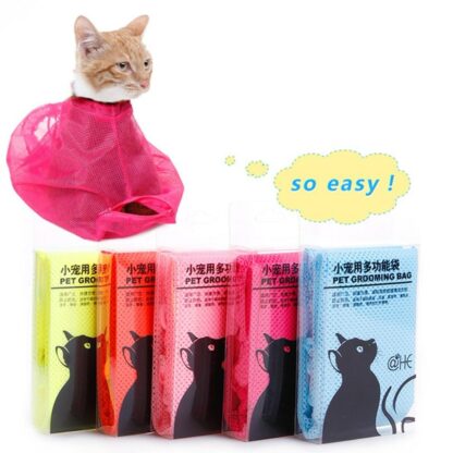 Pet Soft Cat Grooming Bag Adjustable Multifunctional Polyester Cat Washing Shower Mesh Bags Pet Nail Trimming Bags