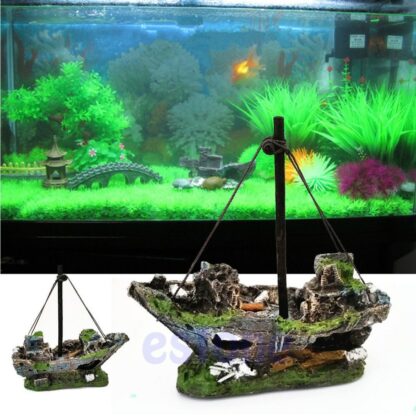 Aquarium Ornament Wreck Sunk Ship Sailing Boat Destroyer Fish Tank Cave Decor