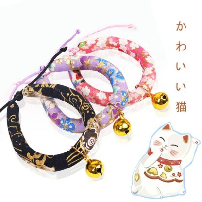 Japanese Style Cat Collar With Bell 8"~16" Adjustable Range Cotton Collar Kitten Puppies Cute Collar