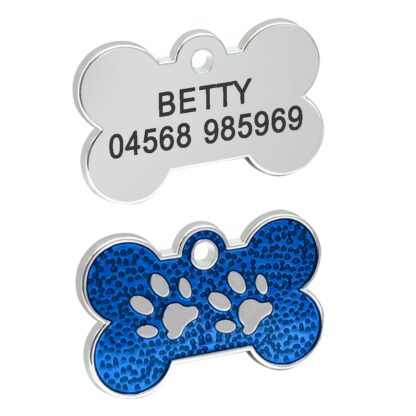 Personalized Dog Tags Engraved Cat Puppy Pet ID Name Collar Tag Pendant Pet Accessories Bone/Paw Glitter