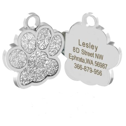 Personalized Dog Tags Engraved Cat Puppy Pet ID Name Collar Tag Pendant Pet Accessories Bone/Paw Glitter