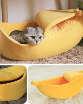 Banana Cat Bed House Cozy Cute Banana Puppy Cushion Kennel Warm Portable Pet Basket Supplies Mat Beds for Cats & Kittens