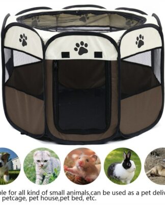 Portable Folding Pet Carrier Tent Dog House Playpen Multi-functionable Cage Dog Easy Operation Octagon Fence Breathable Cat Tent