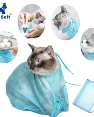 Pet Soft Cat Grooming Bag Adjustable Multifunctional Polyester Cat Washing Shower Mesh Bags Pet Nail Trimming Bags