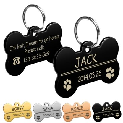 Personalized Dog Tags Engraved Cat Puppy Pet ID Name Collar Tag Pendant Pet Accessories Bone/Paw Glitter