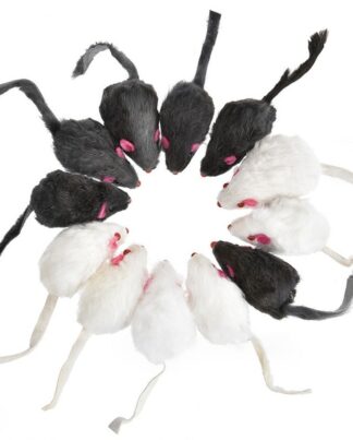 12PCS Cat Toy Mouse Real Fur Mixed Loaded Black White Mouse Toys Cat Teaser Kitty Kitten Funny Sound Squeaky Toys for Cats