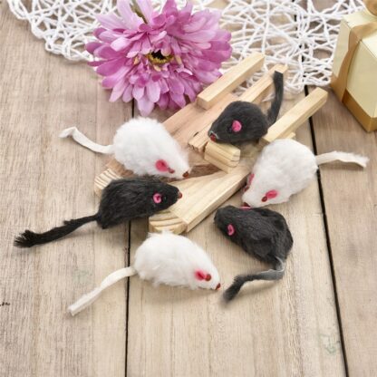 12PCS Cat Toy Mouse Real Fur Mixed Loaded Black White Mouse Toys Cat Teaser Kitty Kitten Funny Sound Squeaky Toys for Cats