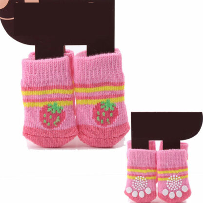 4pcs/Set Cute Puppy Dog Knit Socks Small Dogs Cotton Anti-Slip Cat Shoes For Autumn Winter Indoor Wear Slip On Paw Protector