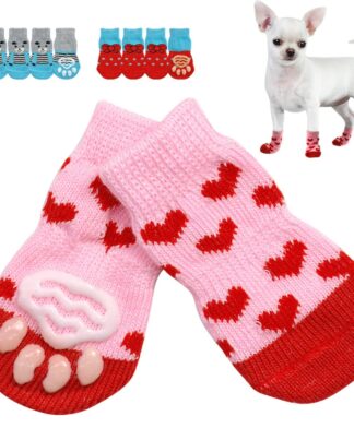 4pcs/Set Cute Puppy Dog Knit Socks Small Dogs Cotton Anti-Slip Cat Shoes For Autumn Winter Indoor Wear Slip On Paw Protector