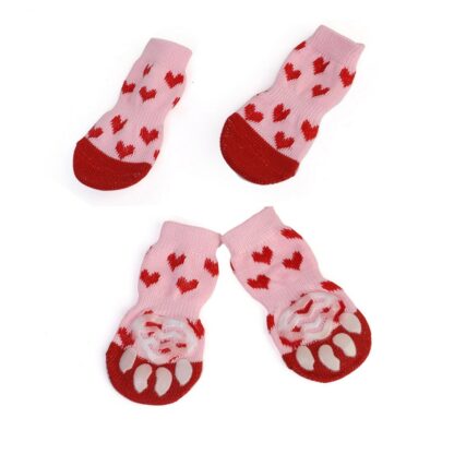 4pcs/Set Cute Puppy Dog Knit Socks Small Dogs Cotton Anti-Slip Cat Shoes For Autumn Winter Indoor Wear Slip On Paw Protector