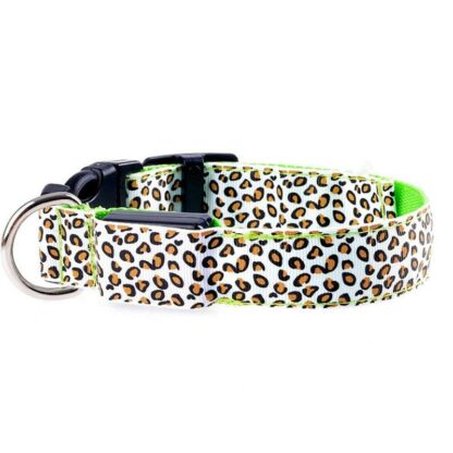 Adjustable LED Light Glow Pet Collar Leopard Nylon Pet Dog Cat Night Safety Luminous Flashing Necklace Glowing Neck Belt For Pet